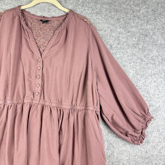 Torrid Mini Challis Ruffle Neck Shirt Dress Womens 3X Rose Taupe Pockets Lace - Picture 4 of 16